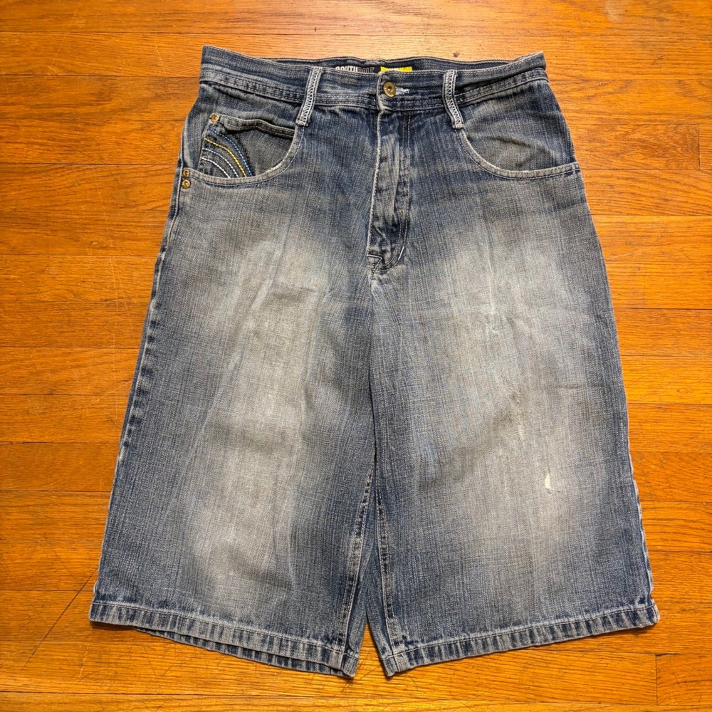 Southpole Baggy Denim Shorts Mens 29 Blue Distressed Y2K Embroidered Jorts
